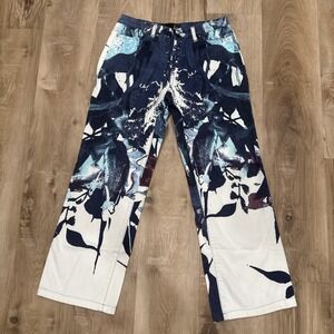 just cavalli jeans size 27 White Floral  Orchid Print Navy White